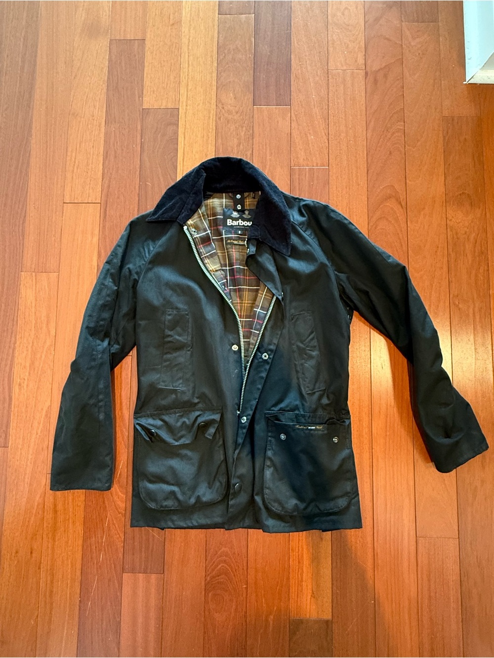 Barbour Black Waxed Field Jacket with Tartan Lining